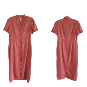 Talbot 100% Linen Coral Long Button Front Dress Size 8